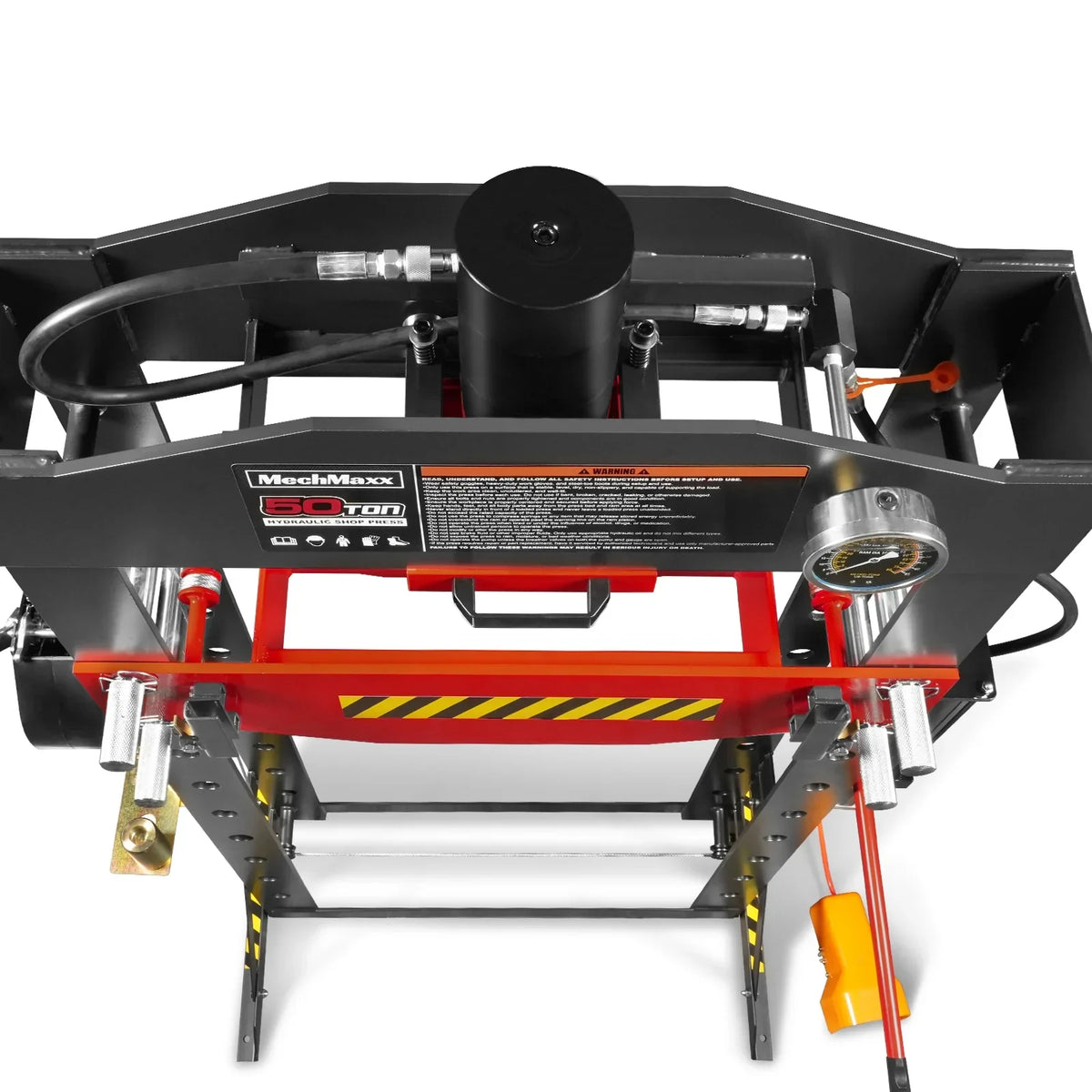50 Ton H-Frame Air/Hydraulic Shop Press with Hand Winch & Press Pin Kit,  Fully Welded Steel Frame,  Safety Guard,  Foot Pedal Control,  HSP50