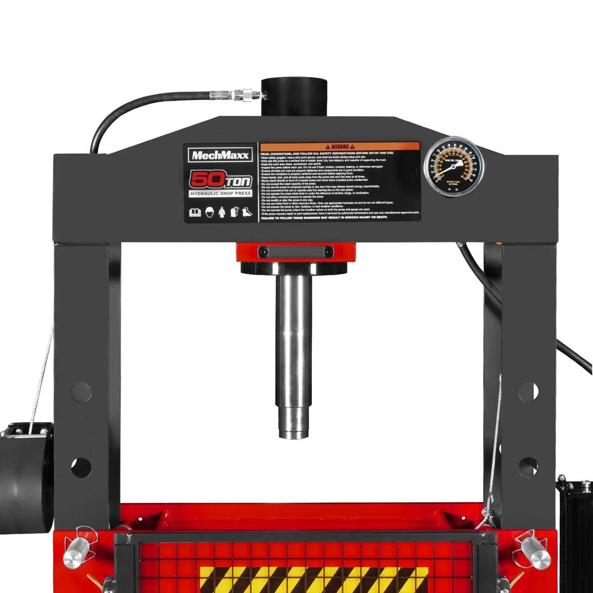 50 Ton H-Frame Air/Hydraulic Shop Press with Hand Winch & Press Pin Kit,  Fully Welded Steel Frame,  Safety Guard,  Foot Pedal Control,  HSP50