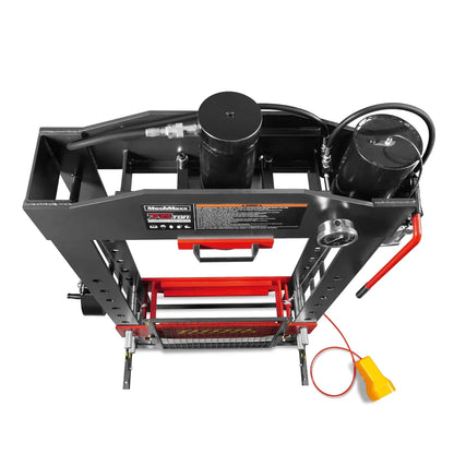 75 Ton H-Frame Air/Hydraulic Shop Press with Hand Winch,  Fully Welded Steel Frame,  Safety Guard,  Foot Pedal Control,  HSP75