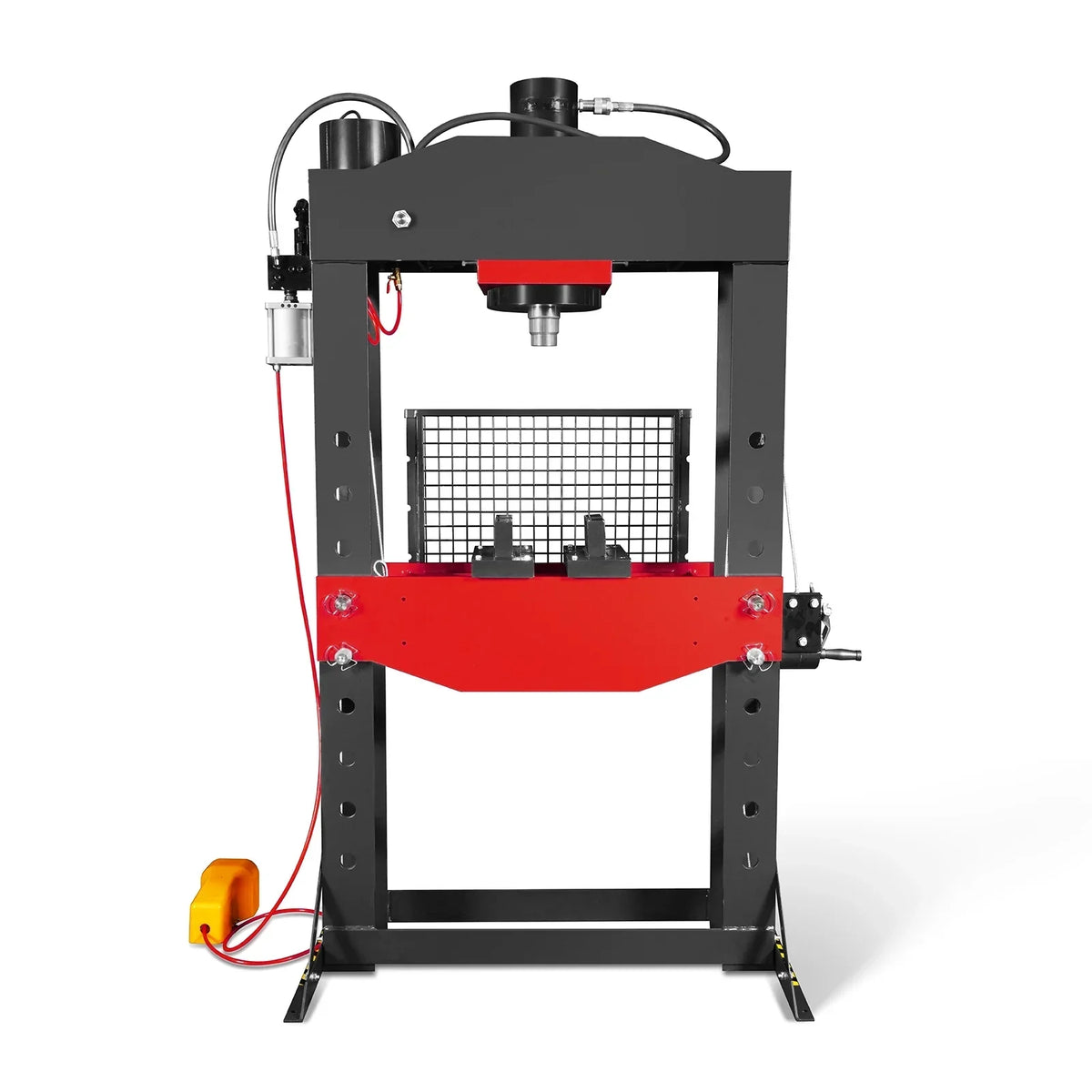 75 Ton H-Frame Air/Hydraulic Shop Press with Hand Winch,  Fully Welded Steel Frame,  Safety Guard,  Foot Pedal Control,  HSP75