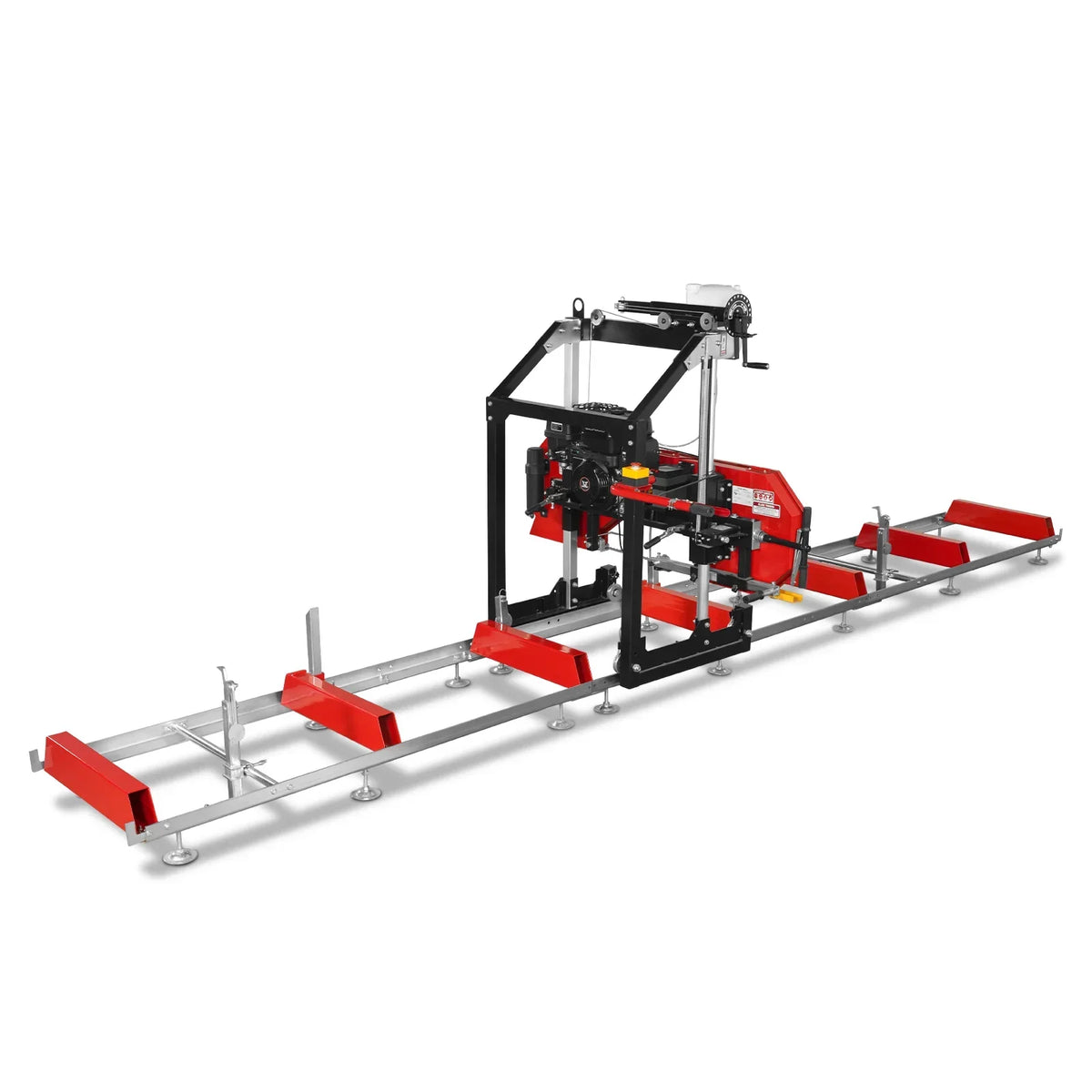 26" Portable Sawmill (5x Blades Included),  459cc 15HP E-Start Gasoline Engine,  20" Board Width,  20' Track Length (13' Track Length + 6.4' Track Extension Included) ,  SM-26
