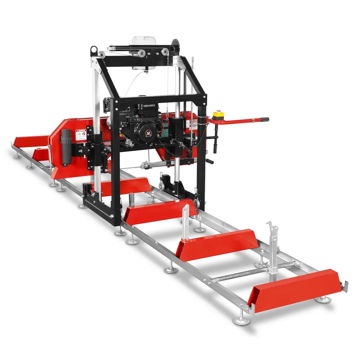 26" Portable Sawmill (5x Blades Included),  459cc 15HP E-Start Gasoline Engine,  20" Board Width,  20' Track Length (13' Track Length + 6.4' Track Extension Included) ,  SM-26
