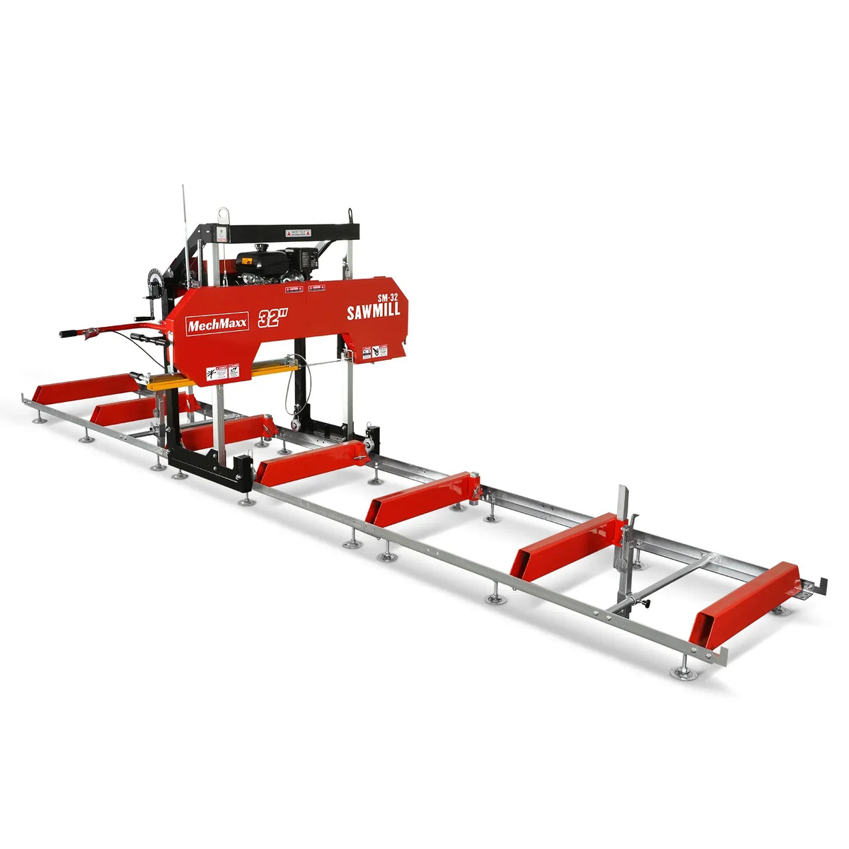 32" Portable Sawmill (5 x Blades Included),   KOHLER CH440 429cc E-Start Gasoline Engine,  26.5" Board Width,  20' Track Length (13' Track Length + 6.4' Track Extension Included) ,  SM-32