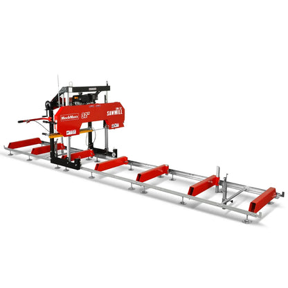32" Portable Sawmill (5 x Blades Included),   KOHLER CH440 429cc E-Start Gasoline Engine,  26.5" Board Width,  20' Track Length (13' Track Length + 6.4' Track Extension Included) ,  SM-32