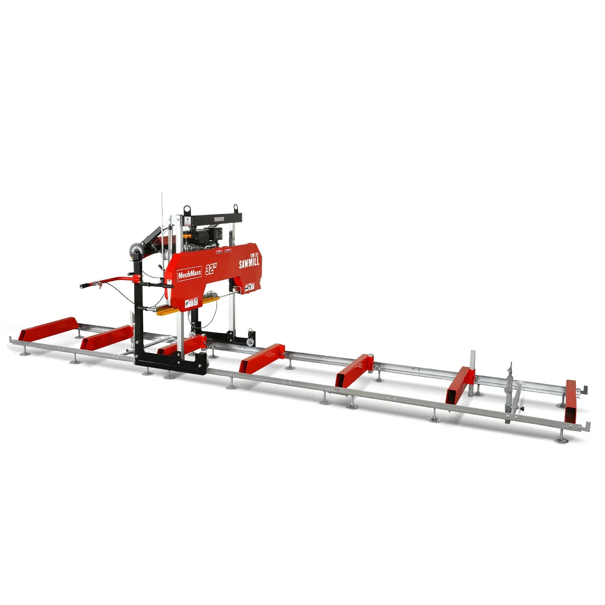 32" Portable Sawmill (5 x Blades Included),   KOHLER CH440 429cc E-Start Gasoline Engine,  26.5" Board Width,  20' Track Length (13' Track Length + 6.4' Track Extension Included) ,  SM-32