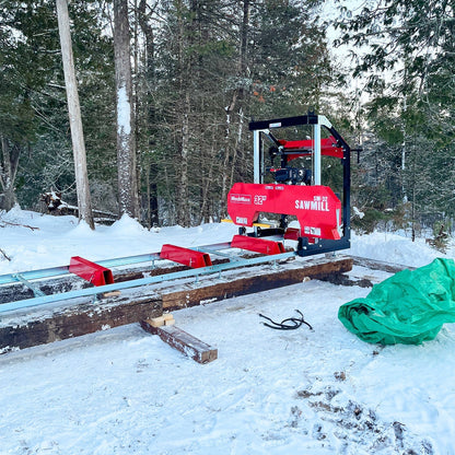 32" Portable Sawmill (5 x Blades Included),  420cc 15HP E-Start Gasoline Engine,  26.5" Board Width,  20' Track Length (13' Track Length + 6.4' Track Extension Included) ,  SM-32