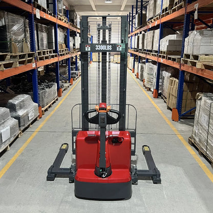 3300lbs Electric Straddle Stacker,  118" Lift,  Adjustable Legs & Forks,  F33-118SLA