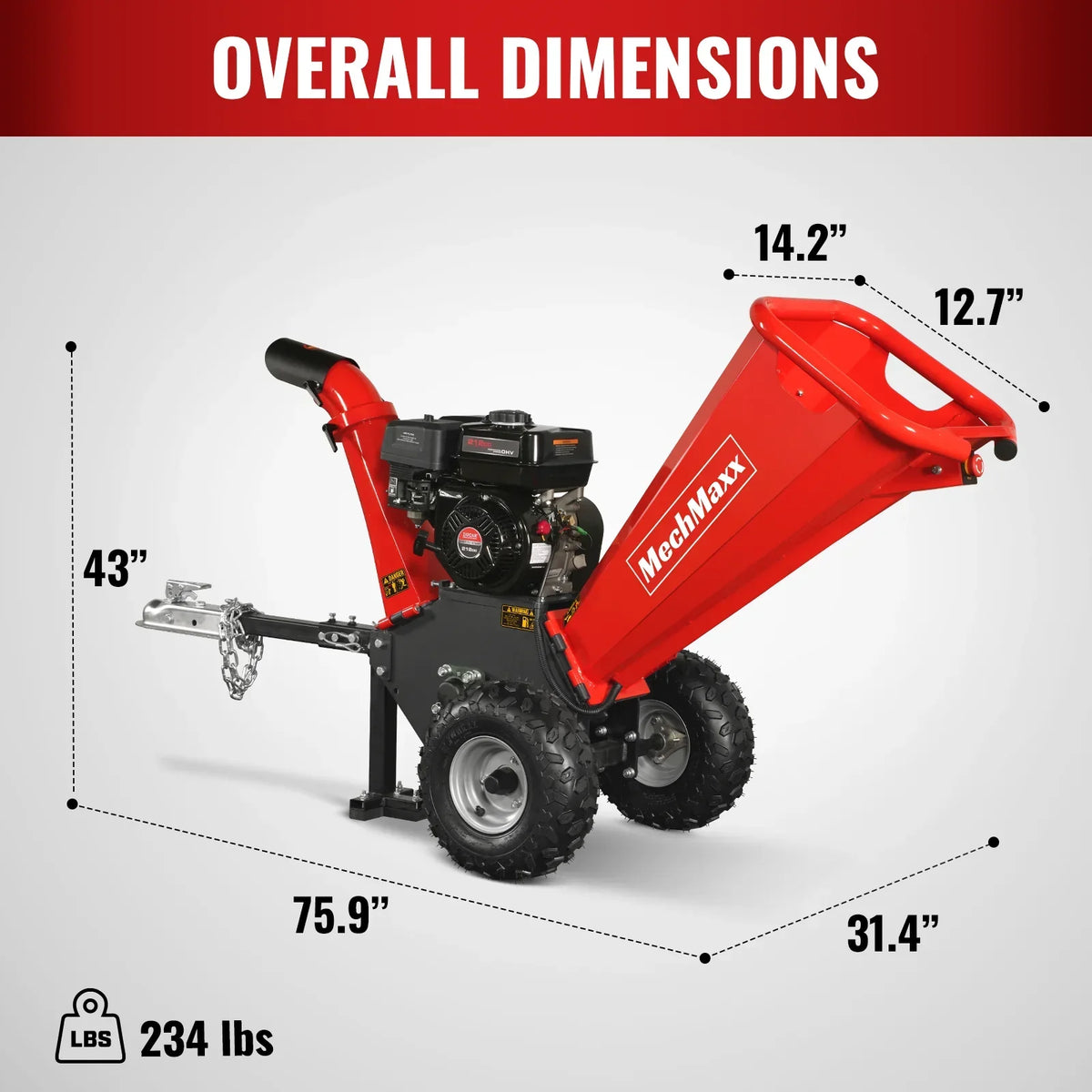 4 inch DUCAR 212cc 7hp Gas Engine Powered Wood Chipper with Towbar,  GS650