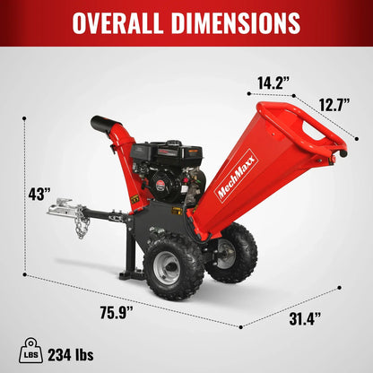 4 inch DUCAR 212cc 7hp Gas Engine Powered Wood Chipper with Towbar,  GS650