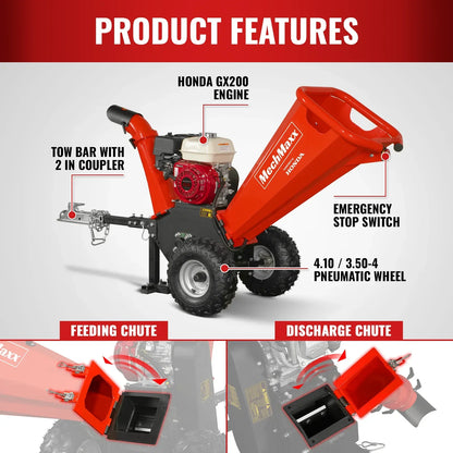 HONDA GX200 Gasoline Engine Powered 4 inch Wood Chipper,  GS650