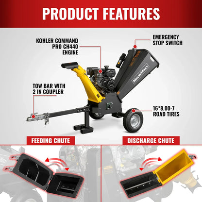 5 inch E-start KOHLER 429cc Gasoline Engine Powered Wood Chipper,  GS1500