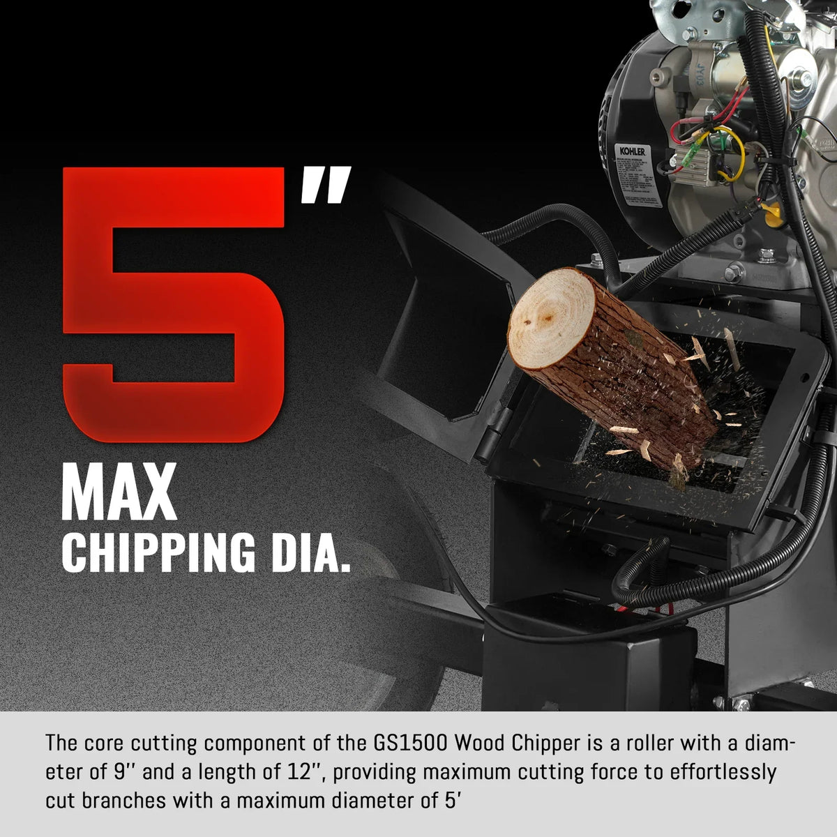 5 inch E-start KOHLER 429cc Gasoline Engine Powered Wood Chipper,  GS1500