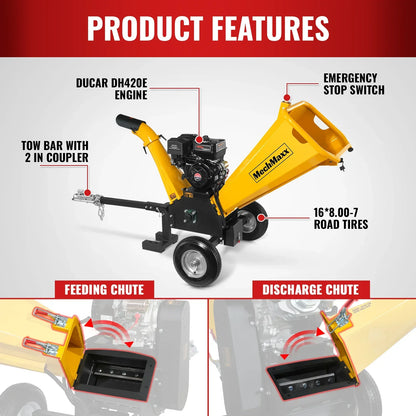 5 inch E-start DUCAR 420cc Gasoline Engine Powered Wood Chipper,  GS1500
