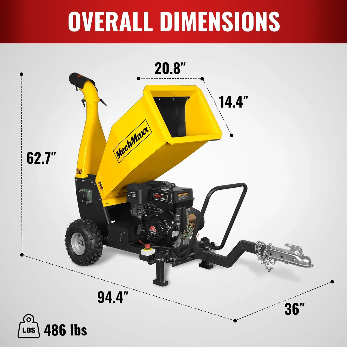5 inch E-start DUCAR 420cc 15hp Gasoline Engine Powered Drum Wood Chipper with Towbar ,  PGS1500
