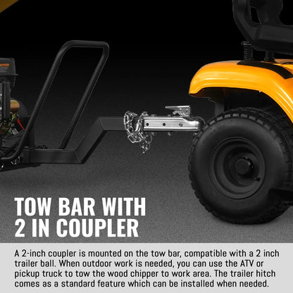5 inch E-start DUCAR 420cc 15hp Gasoline Engine Powered Drum Wood Chipper with Towbar ,  PGS1500