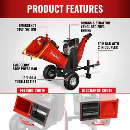 6 inch E-start B&S VANGUARD 408cc 14hp Gasoline Engine Powered Drum Wood Chipper ,  P4206