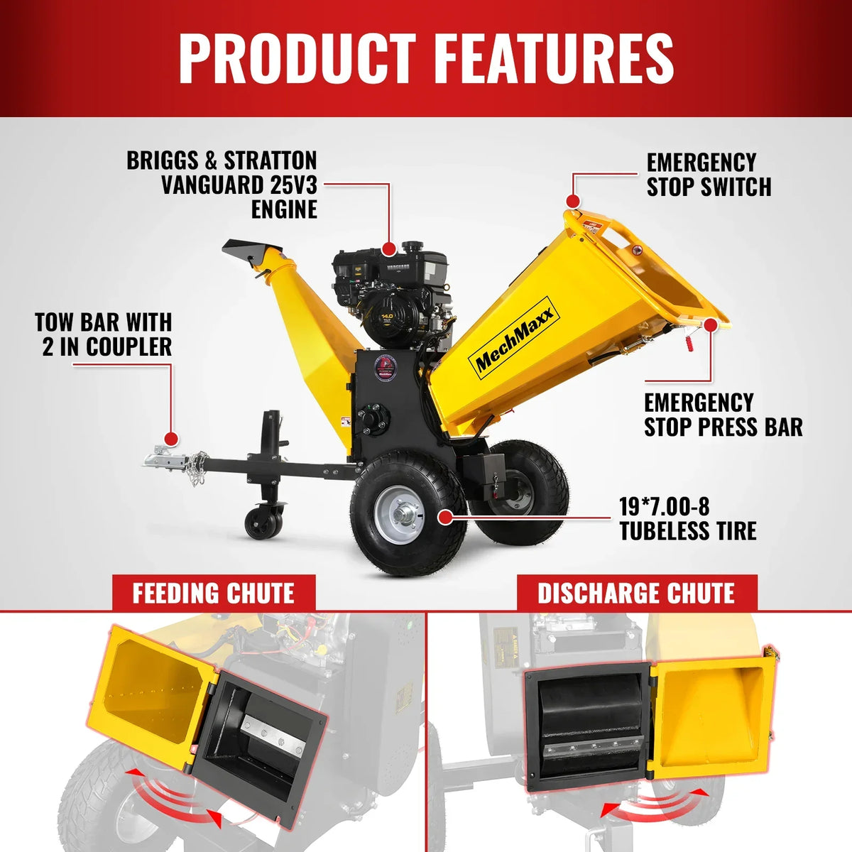 6 inch E-start B&S VANGUARD 408cc 14hp Gasoline Engine Powered Drum Wood Chipper,   P4206