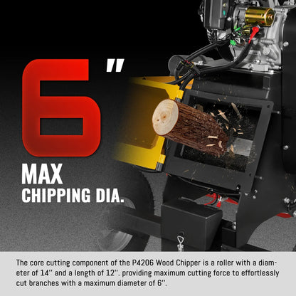 6 inch E-start ZONSEN 420cc 15hp Gasoline Engine Powered Drum Wood Chipper,  P4206