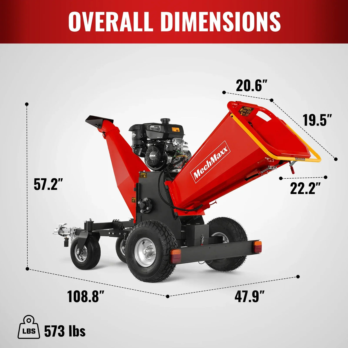 6 inch KOHLER E-Start 429cc 14HP Gas Powered 4 - Wheel Drum Wood Chipper with Taillight ,  B150
