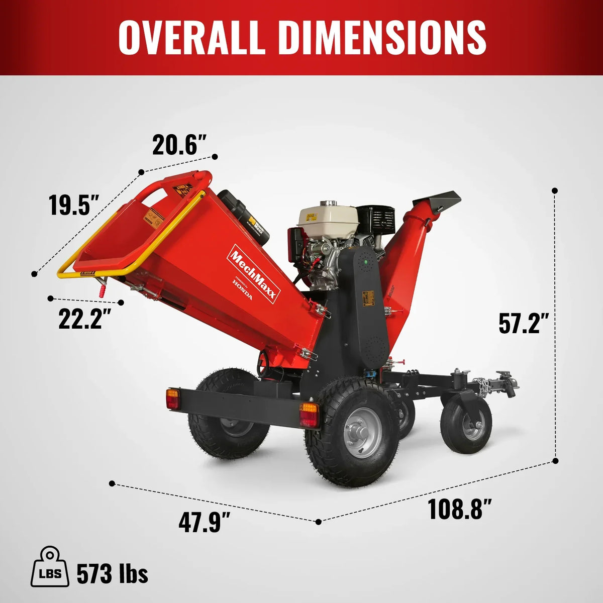 6 inch HONDA E-Start Gasoline Engine Powered 4 - Wheel Drum Wood Chipper with Taillight ,  B150