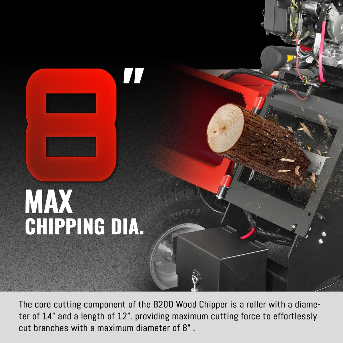 8 inch HONDA E-Start 688cc 22hp Gas Powered 4 - Wheel Drum Wood Chipper with Taillight ,  B200