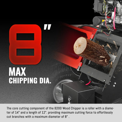 8 inch HONDA E-Start 688cc 22hp Gas Powered 4 - Wheel Drum Wood Chipper with Taillight ,  B200