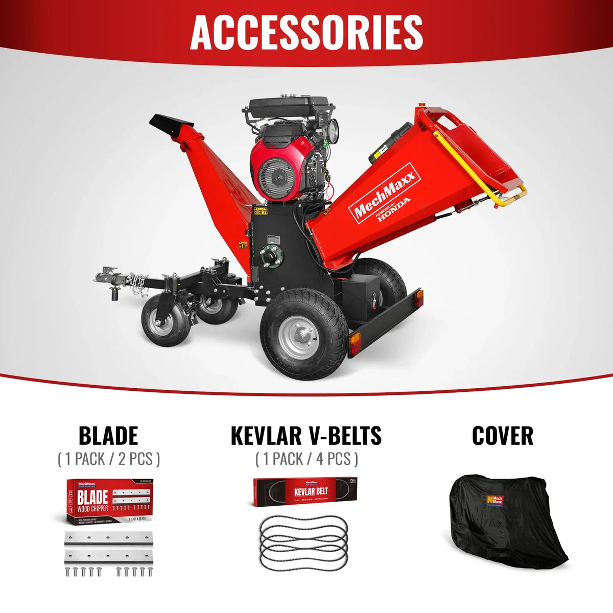 8 inch HONDA E-Start 688cc 22hp Gas Powered 4 - Wheel Drum Wood Chipper with Taillight ,  B200