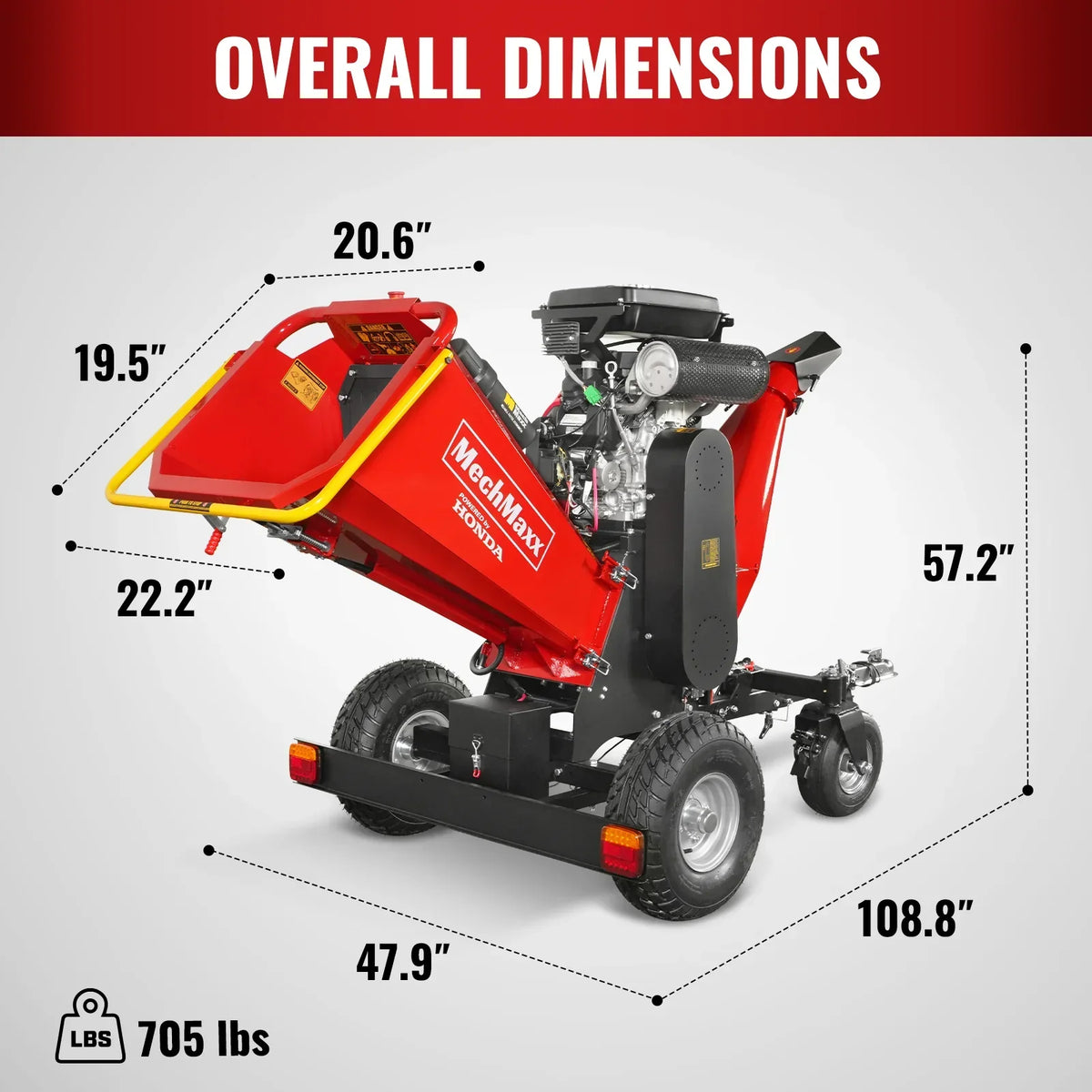8 inch HONDA E-Start 688cc 22hp Gas Powered 4 - Wheel Drum Wood Chipper with Taillight ,  B200